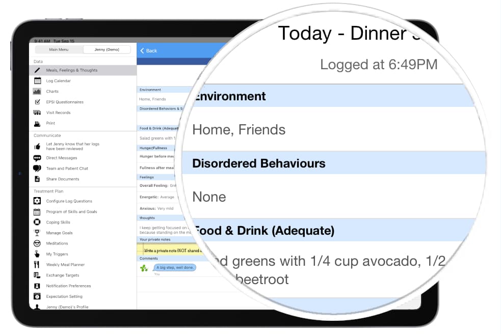 Patient Meal Log on iPad